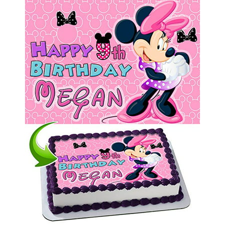 Minnie Mouse Cake Image Personalized Topper Edible Image Cake Topper Personalized Birthday 1/4 Sheet Decoration Party Birthday Sugar Frosting Transfer Fondant Image Edible Image for (Best Minnie Mouse Cakes)