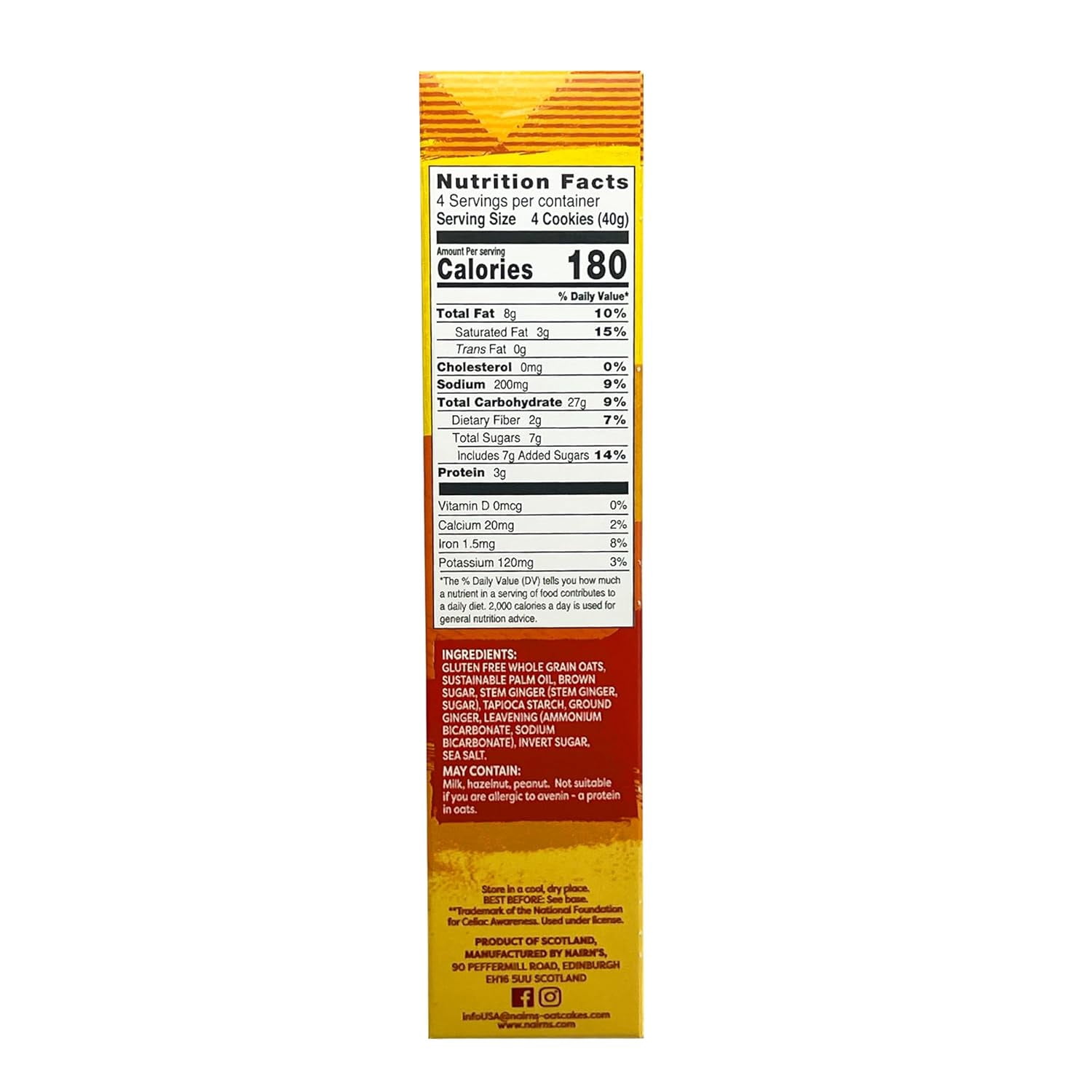 Nairn's Gluten Free Stem Ginger Snack Grahams; Vegan Friendly, Pack of 6