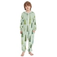 thumbnail image 2 of Soft Big Kids Onesie Pajamas Cozy Loose-Fit Jumpsuits for kids with Pockets for Christmas Lounge & Play Green Christmas Trees and Snowflakes, 2 of 8