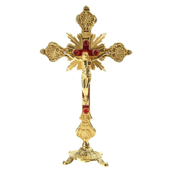 Necvior Standing Crucifix Religious Catholic Gift Standing for Cross Statue 9.5inch for w/ Non-Rust Electroplate Alloy for Churc