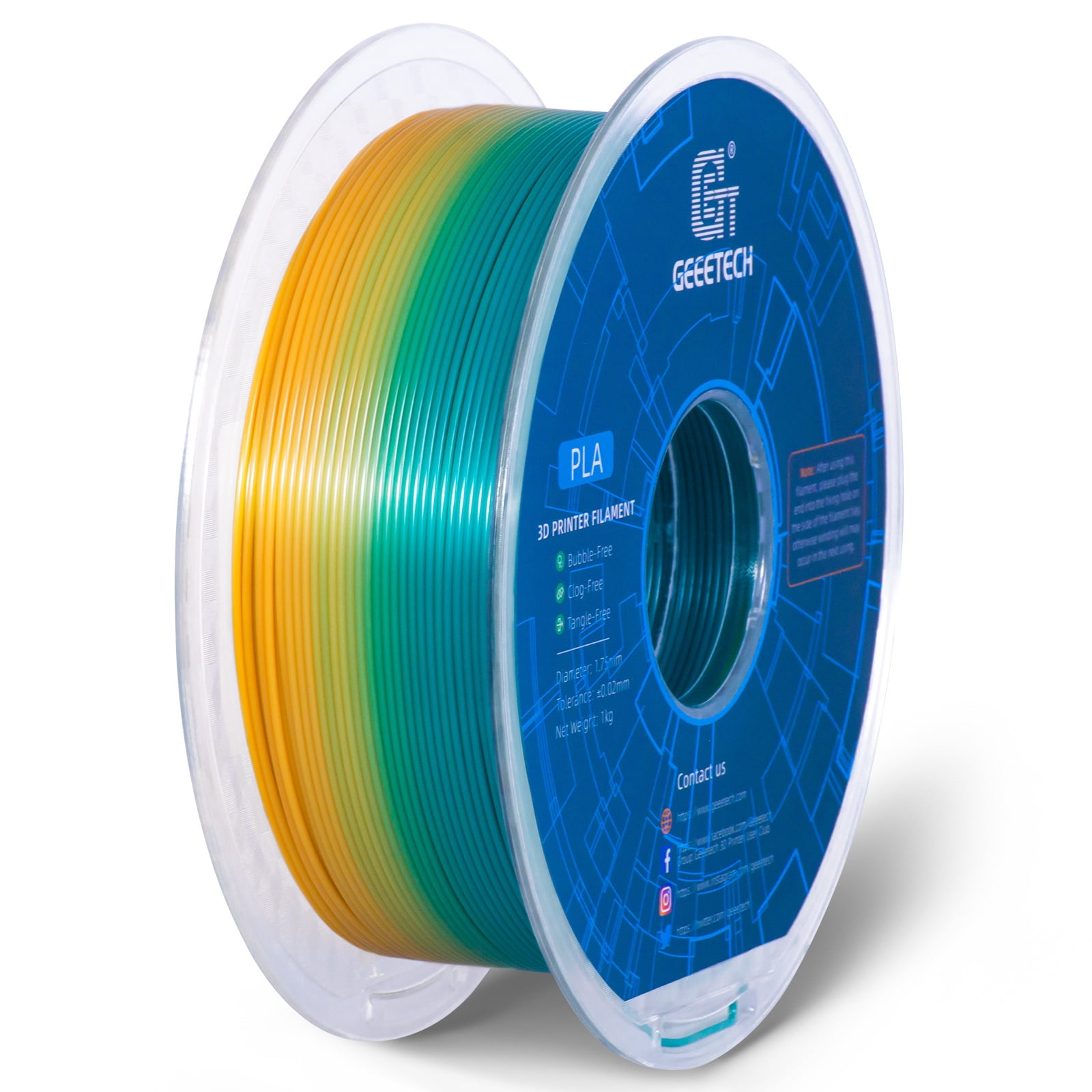 GEEETECH 3D Printer PLA Filament 1.75mm Gradient Color 10kg Spool (22lbs),Dimensional Accuracy +/- 0.03mm