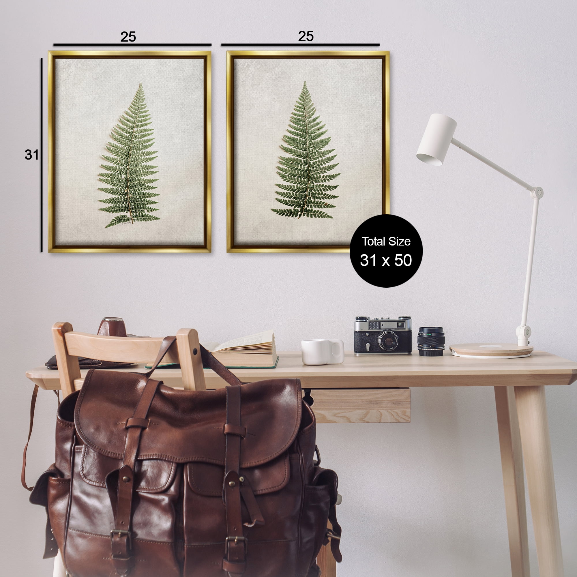 Stupell Industries Realistic Fern Leaves Plants & Flowers Painting Gold Floater Framed Canvas Art Print Wall Art, 31 x 25, Set of 2