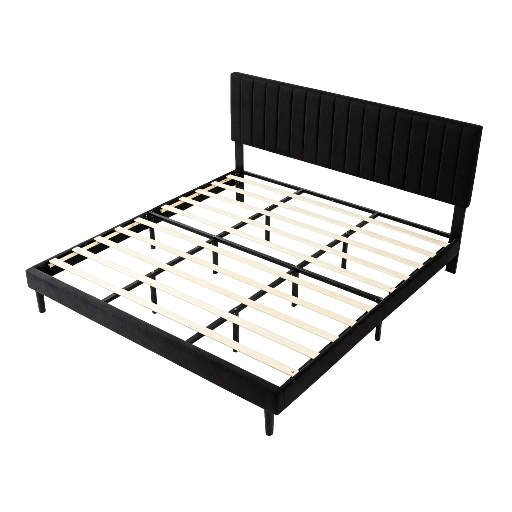 Gewnee King Size Upholstered Bed Frame,Velvet Platform Bed with Adjustable Headboard,Modern Bedroom Furniture with Wood Support,No Box Spring Needed,Black