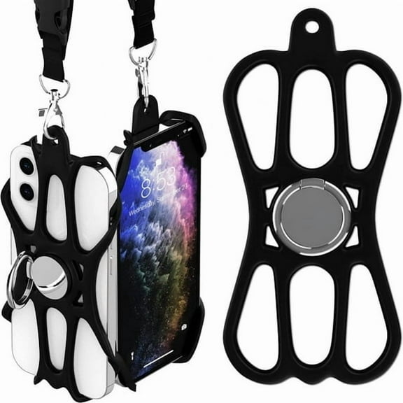 Reusable Around the Neck Cell Phone Case for Universal Cell, Black