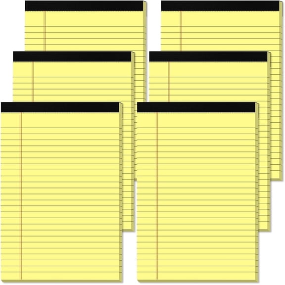 Aixiny College Ruled Notepads, 5" x 8", Yellow, 50 Sheets, 6 Pack