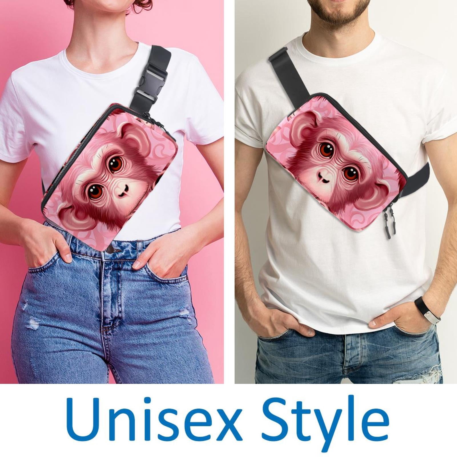 Pink monkey orangutan Lightweight Adjustable Waist Packs Crossbody Bag Fanny Pack with Extension Strap Unisex