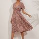 thumbnail image 4 of Vestido Casual Vestidos de playa para mujer Vestido largo bohemio con cuello en V Puffy para cóctel (Rosa S) Kuymtek para Mujer Rosa T S, 4 of 6
