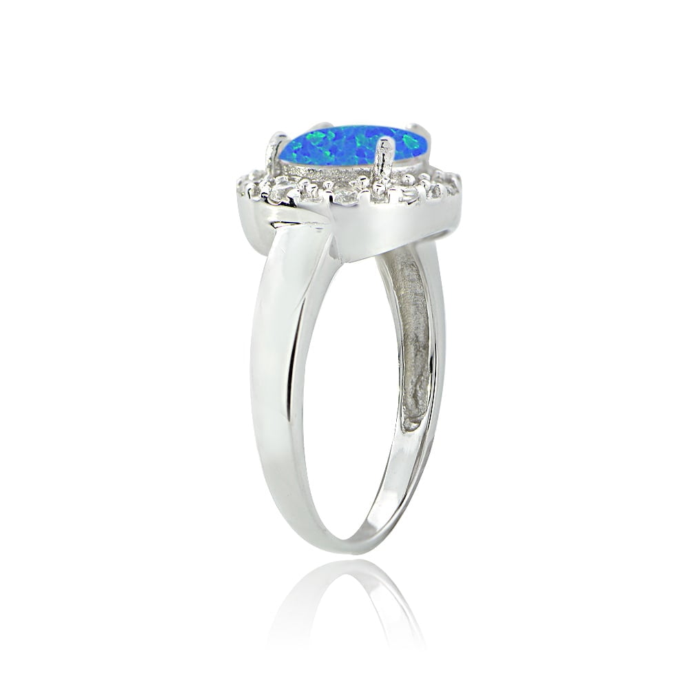 Created White Opal and CZ Sterling Silver Round Ring