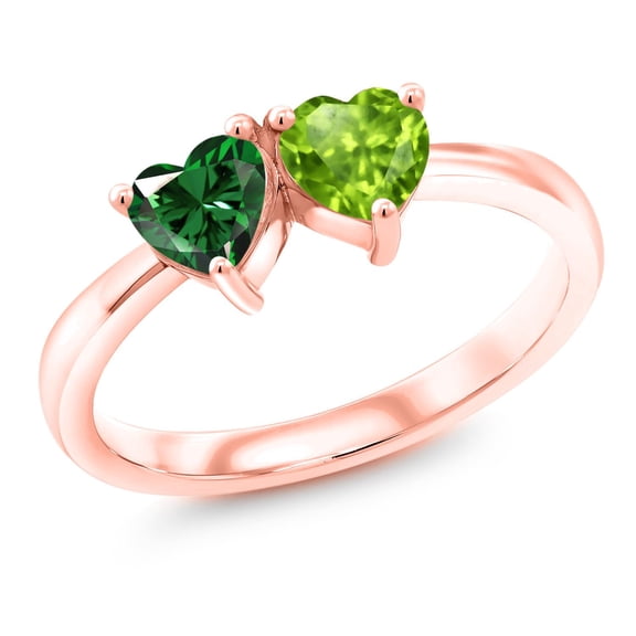 Gem Stone King 1.00 Ct Green Simulated Emerald Green Peridot 18K Rose Gold Plated Silver Ring (Size 9)
