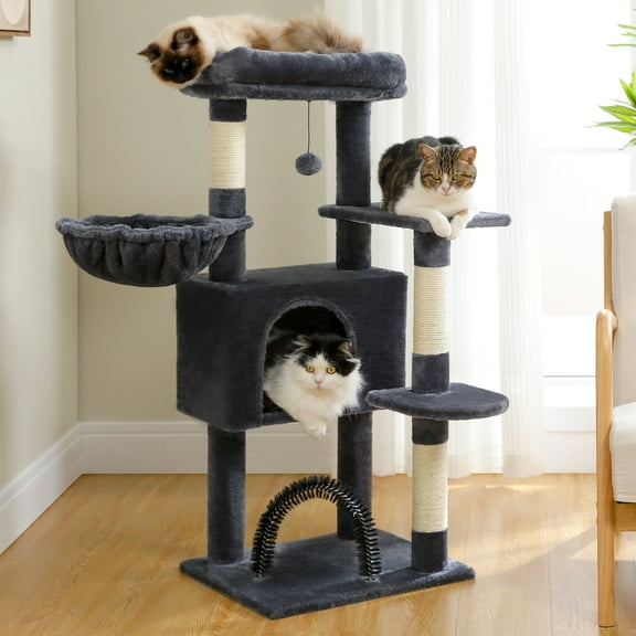 PAWZ Road 42" Cat Tree Condo With Large Perch Scratching Posts for Indoor Cats, Dark Gray