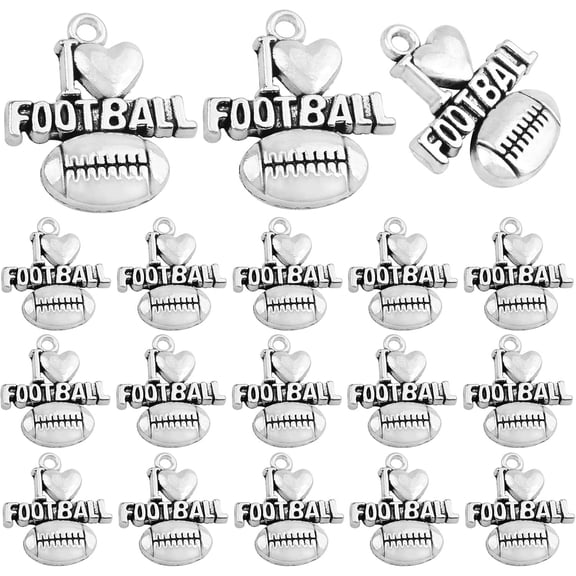 50 Pieces Antique Silver Football Charms Pendants Tibetan Alloy I Love Football Dangle Charms Crafts Jewelry Making for DIY Necklace