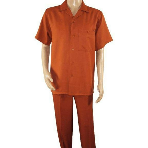 Men 2pc Walking Leisure Suit Short Sleeves By DREAMS 256-09 Solid Papaya