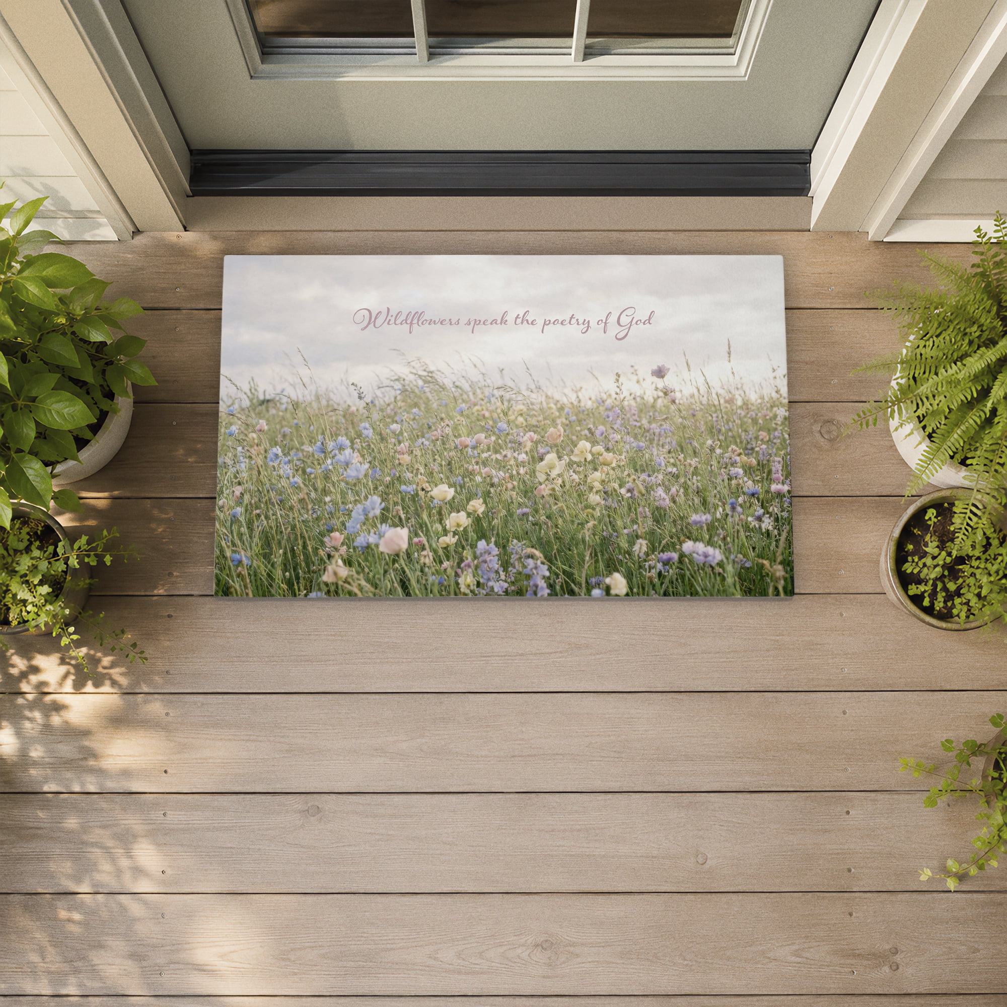 Stupell Industries Wildflowers Speak Poetry of God Printed Outdoor Door Floor Mat, design by A Barefoot Stylist