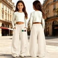 thumbnail image 2 of SJLDQY Sweatpants for Girls Letter Graphic Wide Leg Pants Drawstring Waist Straight Leg Pants with Pockets, 2 of 5