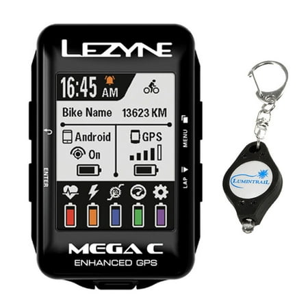 Lezyne Mega C GPS Cycling Computer BUNDLE with a Lumintrail Keychain (Best Cycle Gps Computer Uk)