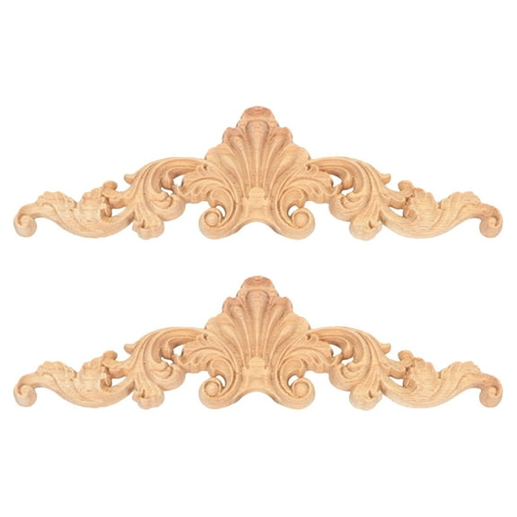 HONITANO 2Pcs Wood Carving Decals Beige Rectangular Carved for Furniture 11.8X3.1X0.4In