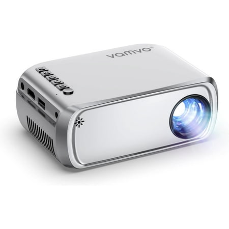 Open Box Vamvo Projector, 2023 Upgraded Mini Projector, Full HD 1080P Home Theater Video Projector,Portable Movie Projector Compatible with TV stick/PS4/HDMI/USB/VGA/AV/Smartphone/TV Box/Laptop/ iOS/A