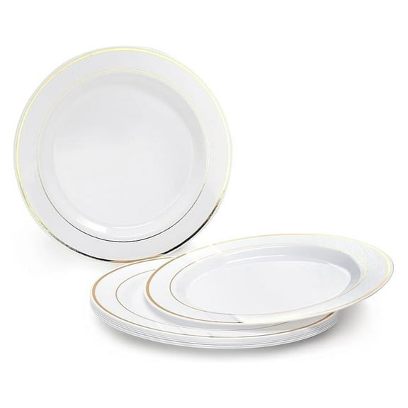 " OCCASIONS " 40 Plates Pack, Heavyweight Disposable Wedding Party Plastic Plates (7.5'' Appetizer/Dessert Plate, White & Rim)