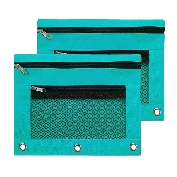 2Pack Pencil Pouches for 3 Ring Binder, Smooth Zipper 3 Ring Binder Pencil Pouch, Multi-Color Pencil Case for Binder, Clear Top Binder Pencil Pouch, Pencil Bag with 3 Re-enforced Grommets