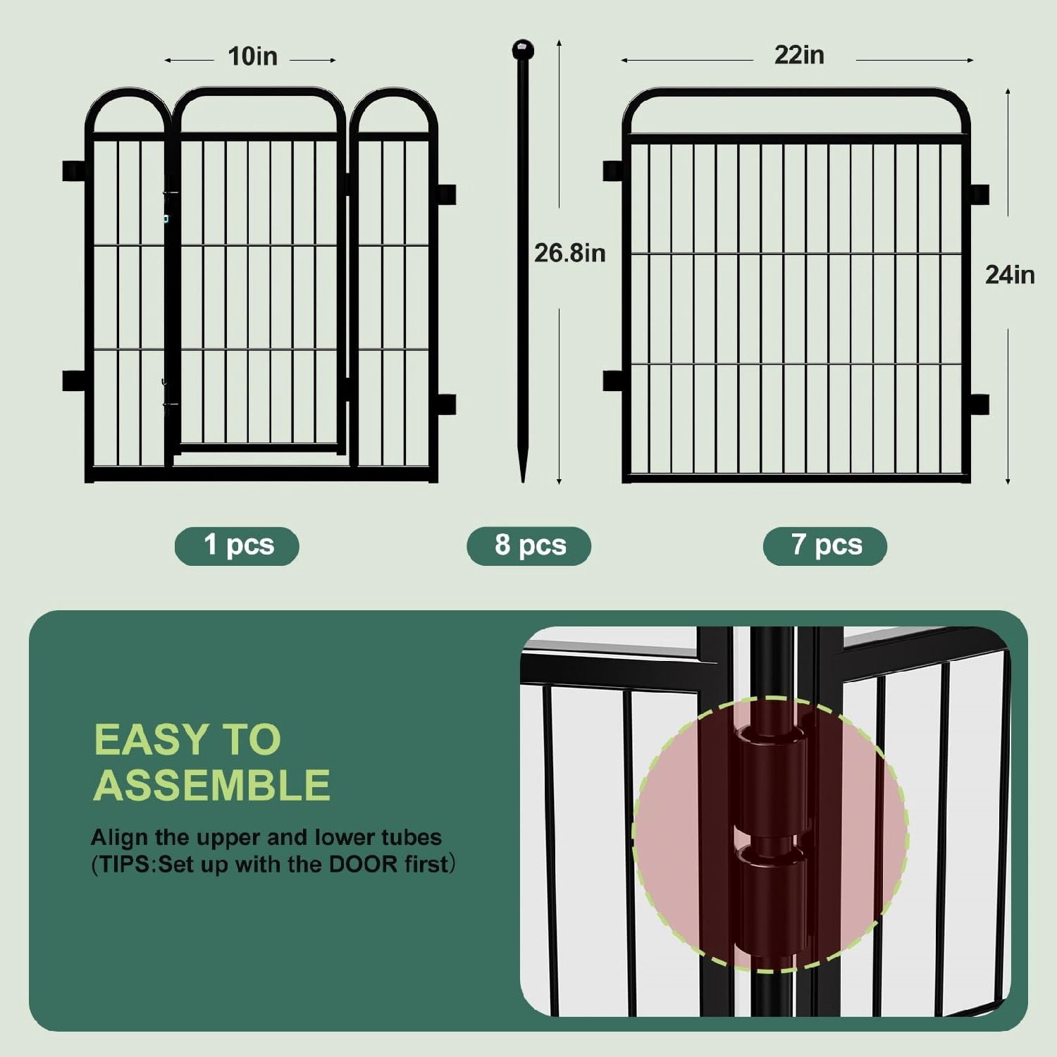 Panels Dog Pen Outdoor/Indoor Dog Fence Exercise Pen for Small/Medium Dogs, Foldable Pet Play Yard Gate with Gravity Automatic Lock, Pet Playpen, Black