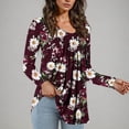thumbnail image 2 of Amzcrzy Womens Basic Tops Floral Long Sleeve Shirts Business Casual Tunic Tops Pleat Boat Neck Work Blouse S-3XL, 2 of 6