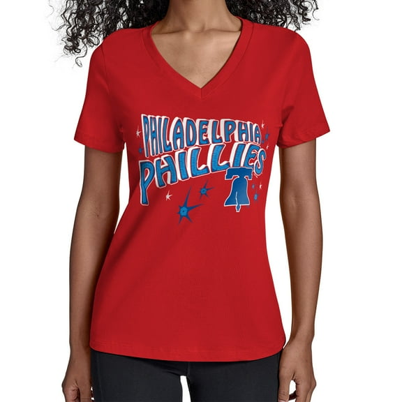 Women's Starter Red Philadelphia Phillies Fireworks V-Neck T-Shirt