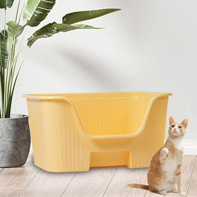 Cajas de arena para gatos de cara alta, bandeja para arena para mascotas, jaula a prueba de salpicaduras, orinal, inodoro para gatos, perros pequeños, Amarillo sin rueda