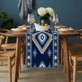 thumbnail image 2 of Blue Boho Table Runner - 36 Inch Long, Kitchen Dining Table Runner Dresser Scarves, Farmhouse Neutral Abstract Geometric Motifs Farmhouse Decor for Coffee Tables Wedding Party Banquet, 2 of 8