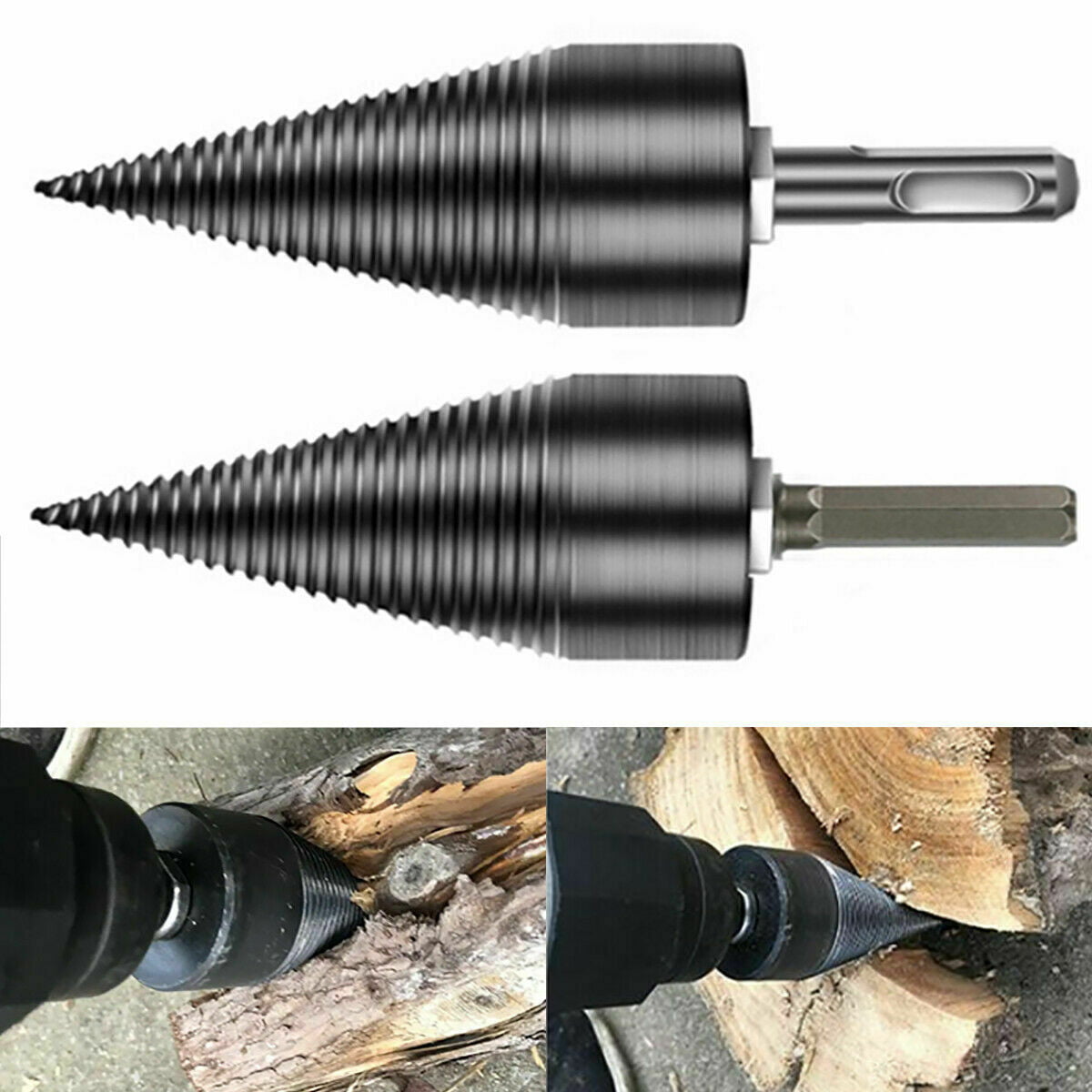 32/42mm Twist Firewood Splitter Wood Cone Punch Drill Bit Split Tools Hex Shank