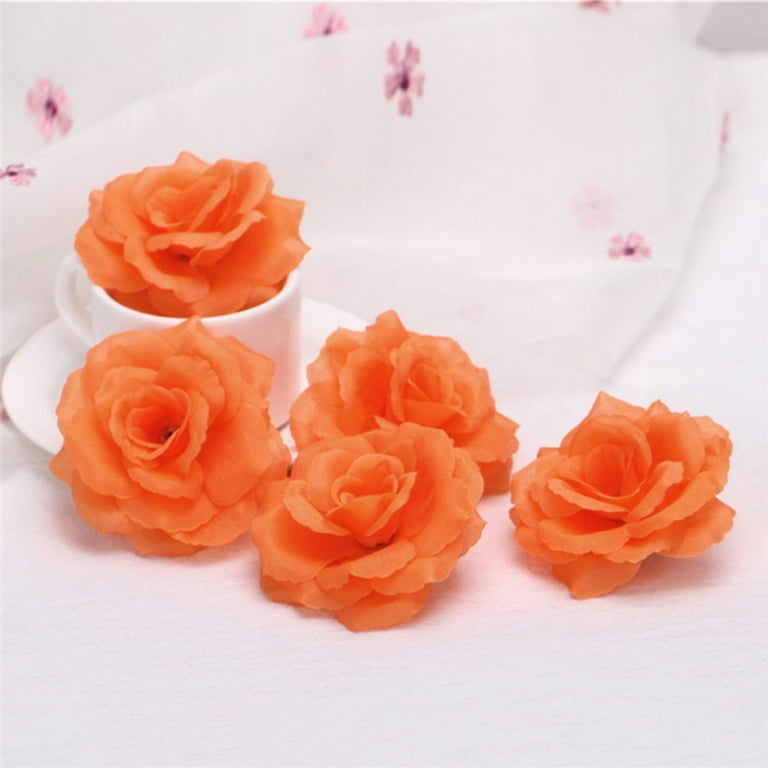 Cheap Silk Flower Orange Color Wedding Decor Artificial Rose Heads