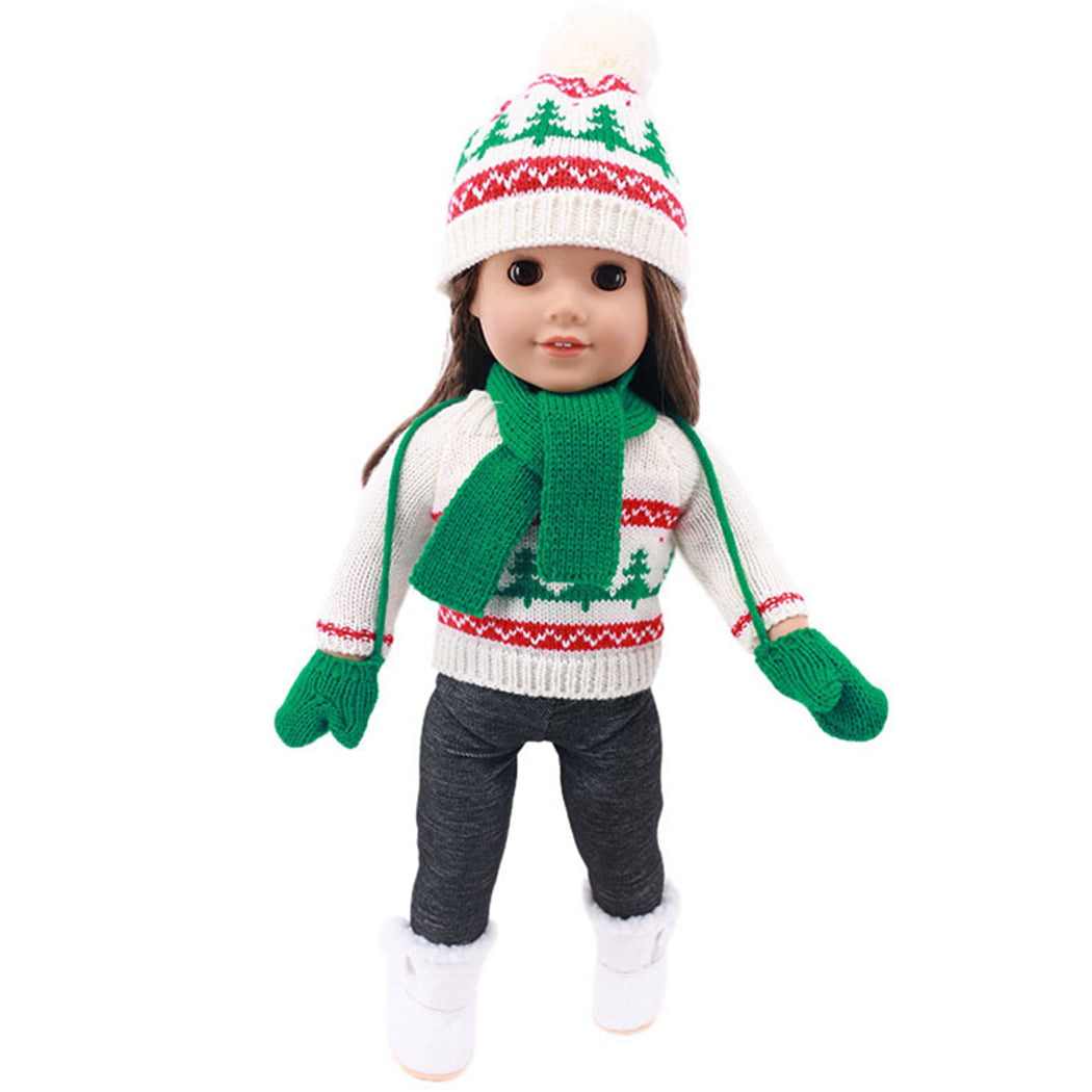 Doll Accessory Winter Clothes Set Sweater Dress Beanie Hat for 18inch Baby Doll