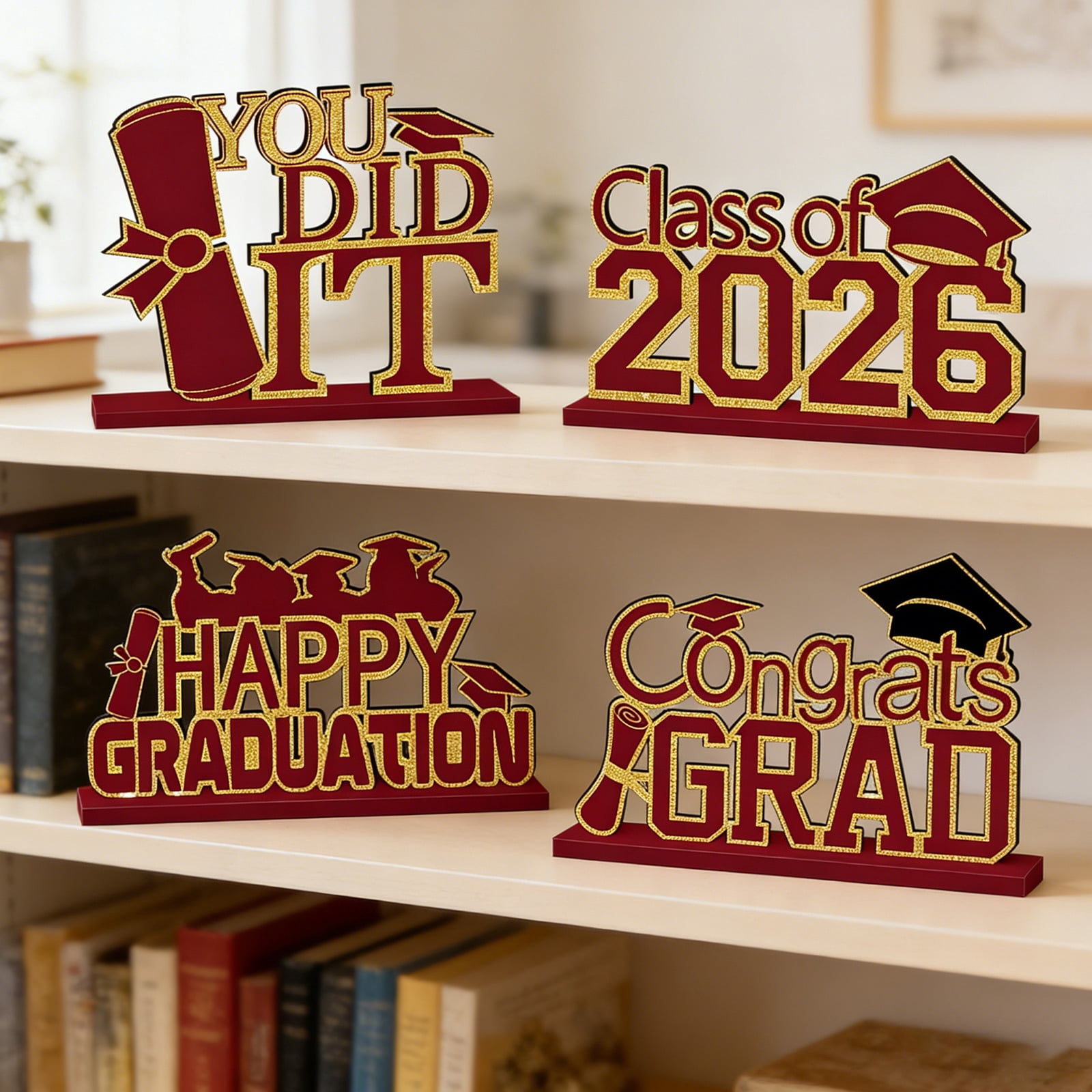 2026 Graduation Decorations | Purple Wooden Graduation Party Centerpieces, Class of 2026 Grad Party Decor for Table Display, 4 Pack Graduation Decor for Grad Parties