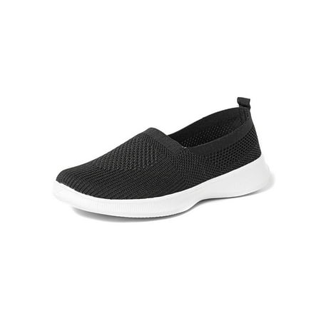 

Frontwalk Women Sneakers Knit Upper Casual Shoe Stretch Walking Shoes Sports Breathable Trainers Ladies Slip On Flats Black 8.5