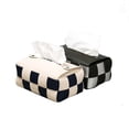 thumbnail image 2 of Artisan-Woven Leather Tissue Box with Chessboard Design – Multifunctional Roll Paper Holder for Home, Living Room & Office, Practical Storage Solution in Cream White, 2 of 6