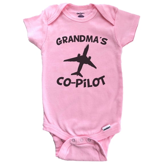Grandma's Co-Pilot Cute Airplane Baby Bodysuit (Pink), 0-3 Months