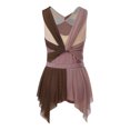 thumbnail image 4 of SiiRoh Womens Rhinestone Lyrical Dance Dress Color Block Mesh Ruched Twisted Knot Irregular Hem Sleeveless Leotard Dress Brown L, 4 of 7