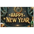 thumbnail image 6 of Golden Theme Happy New Year Banner Luxury New Year Banner Green Curtain Clock Design Celebration Banner for New Year Party Family Gathering Corporate Event, 6 of 8
