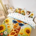 thumbnail image 3 of Castle Fairy Girls Cute Sunglass Giraffe Twin Duvet Cover,Sunflower Wild Floral Sky Twin Bedding,Brown Yellow Blue,Reversible,2pcs,No Comforter,1 Duvet Cover and 1 Pillowcase, 3 of 6