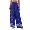 thumbnail image 4 of Women'S Wide Leg Palazzo Pants Boho Floral Trousers Flowy Beach Vacation Clothes Resort Wear Royal Blue M, 4 of 9
