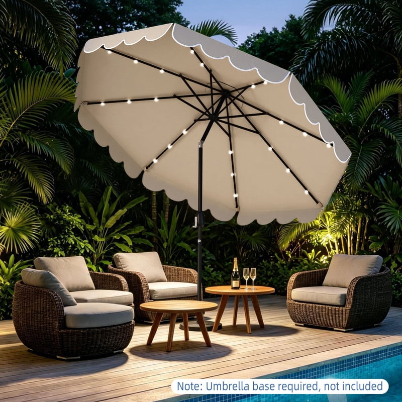 LIVIZA 10 Ft Solar Patio Umbrella with 24 LED Light, Outdoor Umbrella with 8 Reinforced Ribs for Garden, Backyard, Pool,Beige