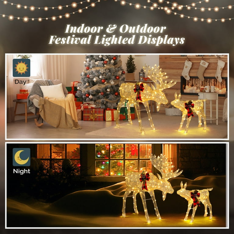 Best Choice Products 2-Piece Moose Family, Lighted Outdoor All-Weather Christmas Yard Decoration Light-Up Décor Set w/ 170 LED Lights, Ground Stakes, Zip Ties - White