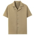 thumbnail image 4 of LODIENY Mens Short Sleeve Button Down Hawaiian Shirts Wrinkle Free Dress Shirts Casual Solid Color Waffle Knitted Collared Beach Vacation T-Shirts Khaki XXXL, 4 of 8