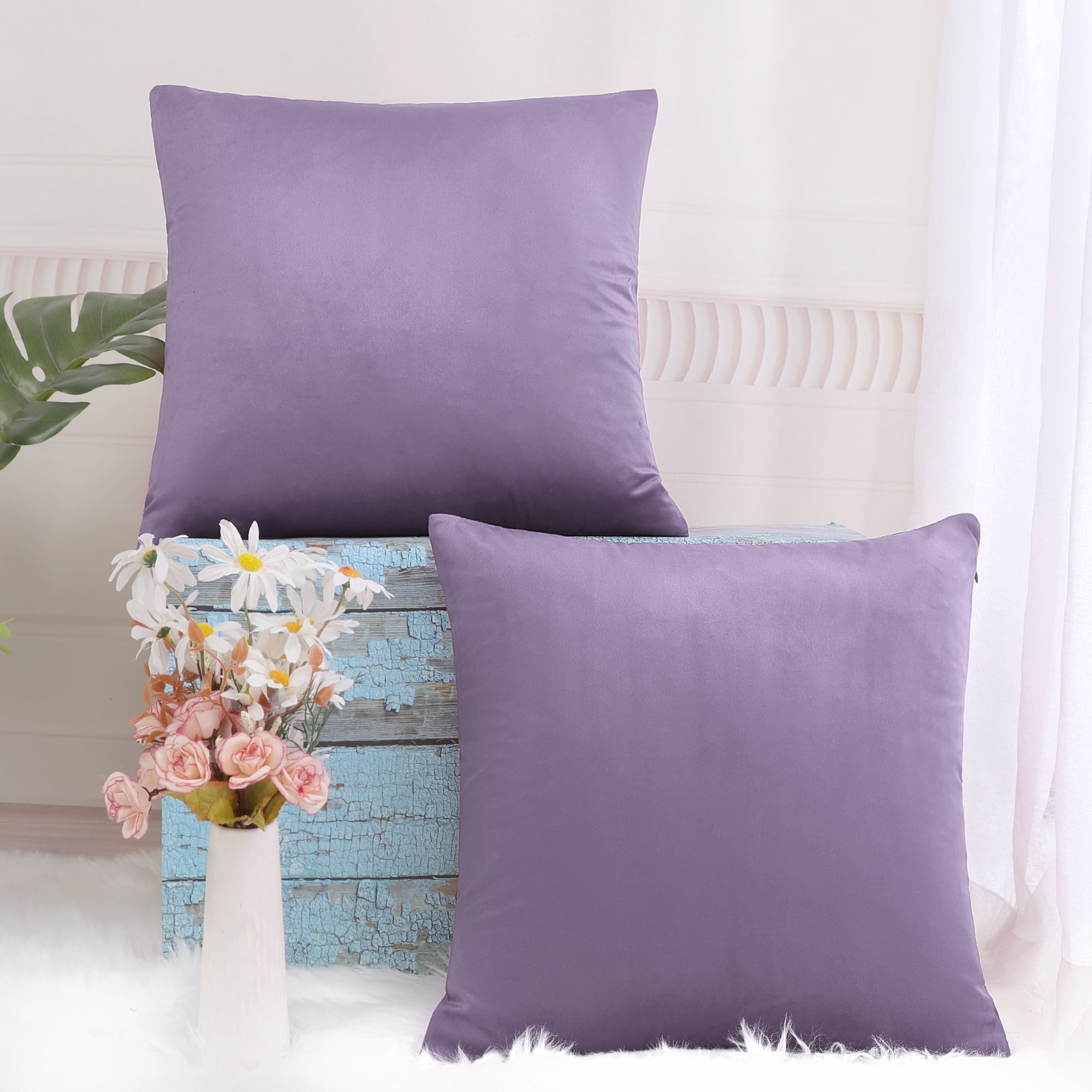 Unique Bargains Velvet Decorative softCushion Throw Pillow Cover 18" x 18" Purple