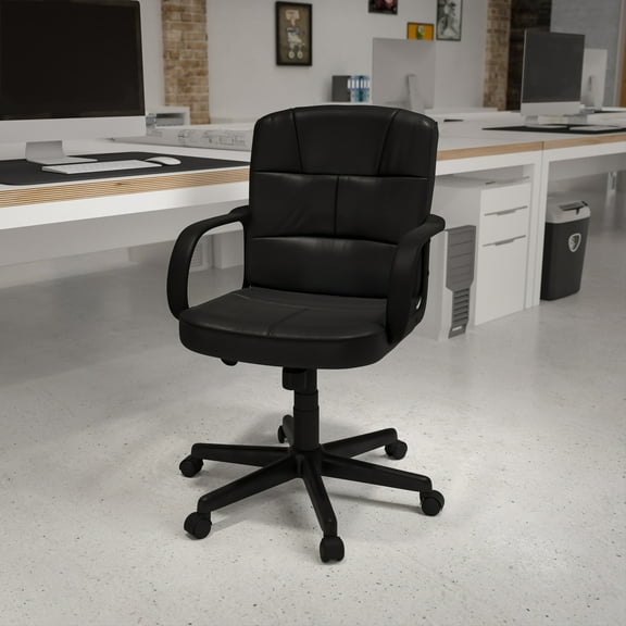 Emma   Oliver Mid-Back Black LeatherSoft Swivel Task Office Chair with Arms