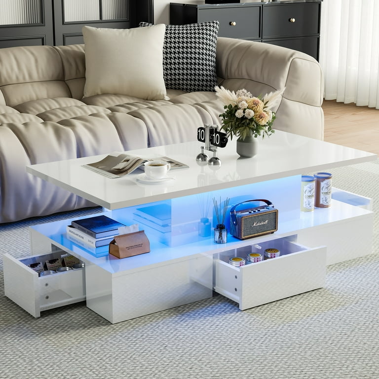 Hsunns White Led Coffee Table For