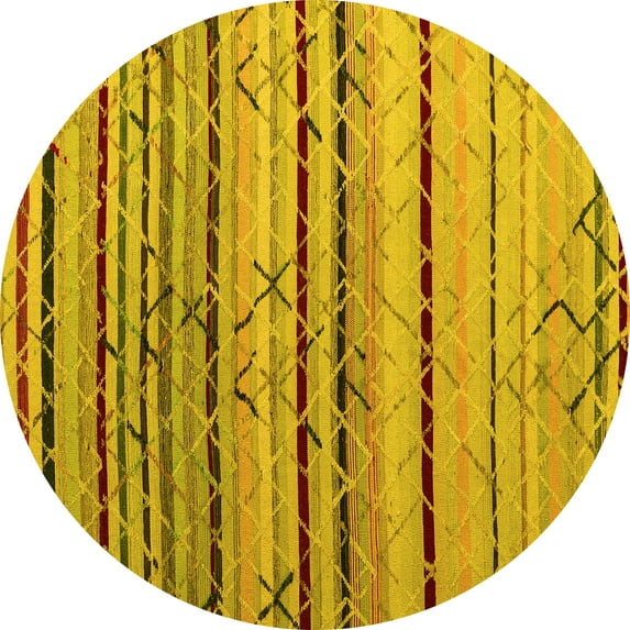 Ahgly Company Machine Washable Indoor Round Abstract Yellow Modern Area Rugs, 3' Round