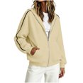 thumbnail image 7 of vdgthytj Sweatshirts for Women Full Zip Long Sleeve Drop Shoulder Side Striped Hooded Jackets Fall Winter Athleisure Outerwear with Pockets(Large,Beige), 7 of 7