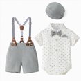 thumbnail image 2 of KPOPLK Baby Boy Clothes Suit Infant Short Sleeve Gentleman Outfits Dress Shirt+Bowtie+Suspender Shorts + Beret 3 Piece Set 6-18M Size 18-24 Months, 2 of 8