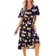 thumbnail image 1 of SAYOO Mujer Verano Cuello en V Manga Corta Cintura Alta Ruffle Hem Midi Vestidos SAYOO Sexy, 1 of 7