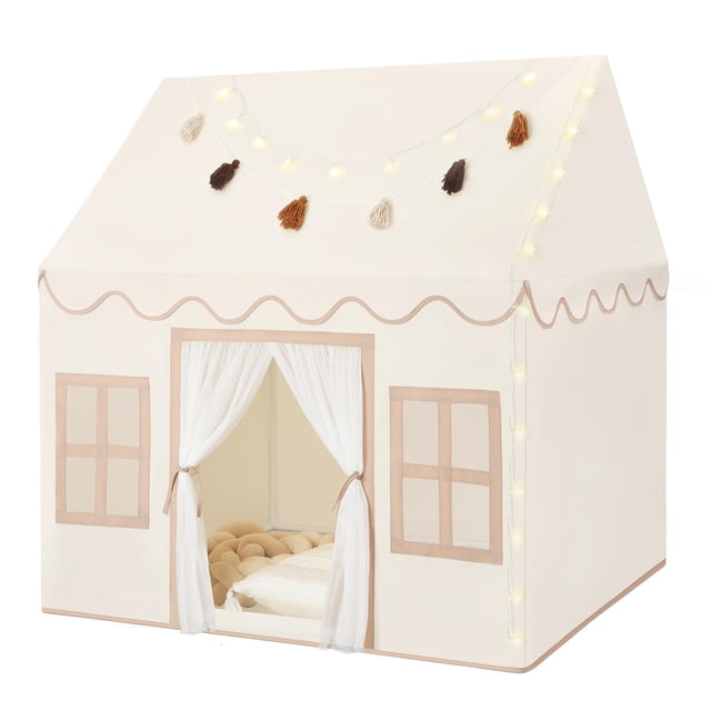 Carpa de juego para niños Senodeer para interiores con tapete, luces de estrellas y guirnalda